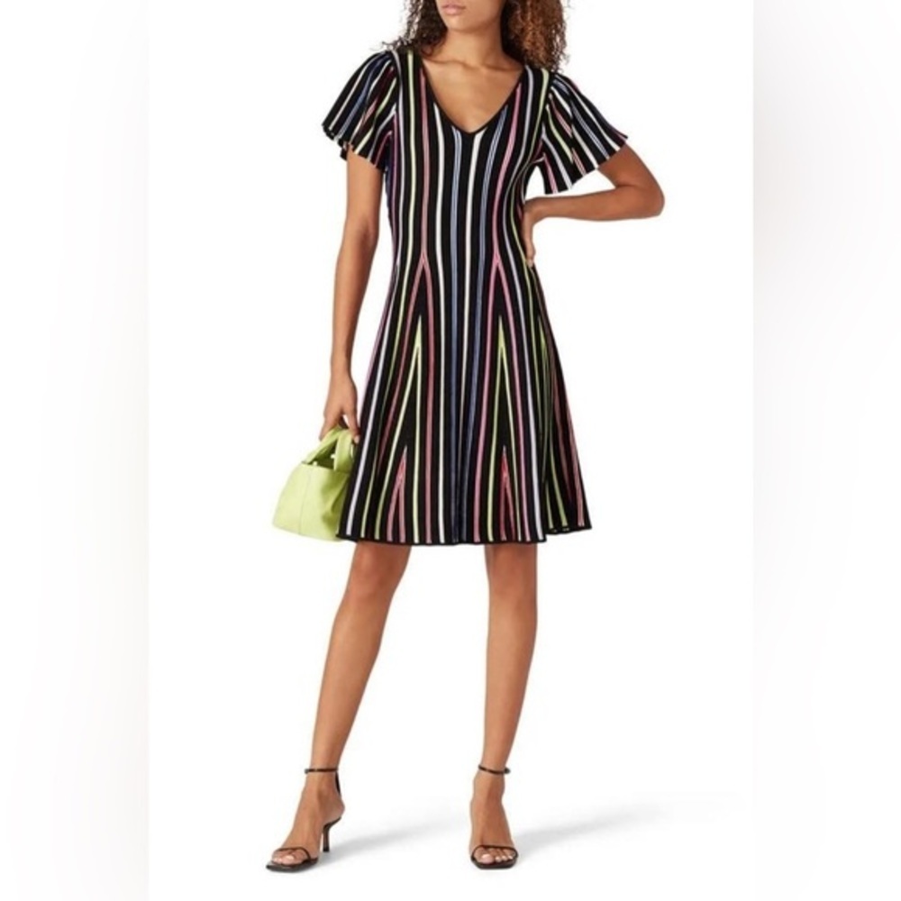 Milly of New York Black and White Fit and Flare Mini Dress